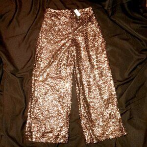 NWT - Size M - Banana Republic Gold Sequin Pants - Wide Leg